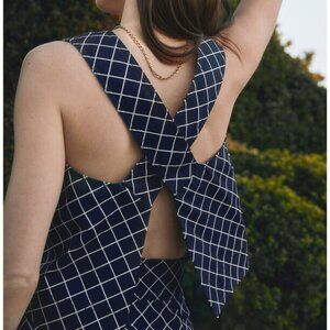 Goop G. Label Casas Grid-Print Top sz 6 Navy blue and White Checkered Sleeveless